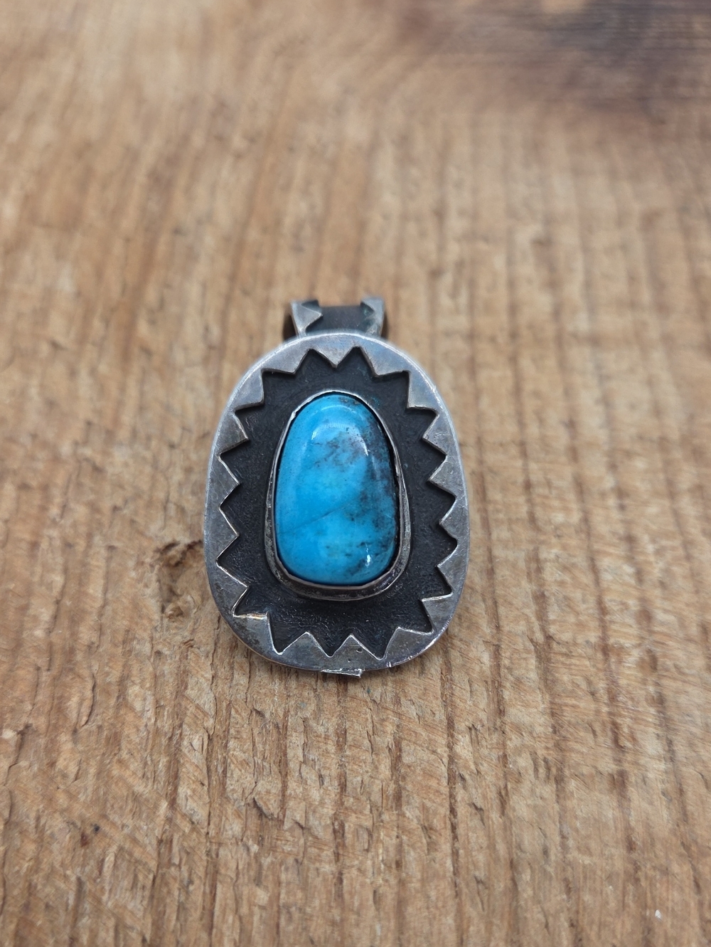Signed Brugh Tsostie Navajo Sterling Silver Turquoise Pendant